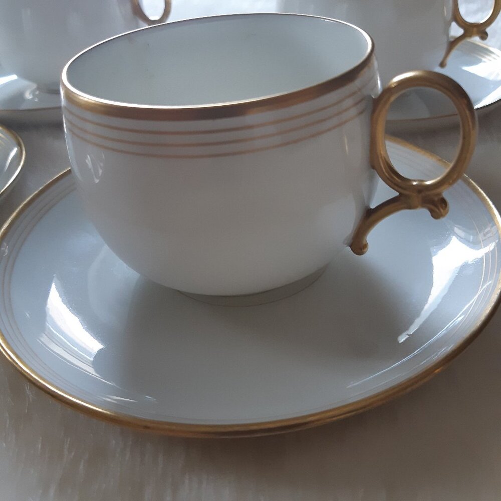 Wm Guerin Limoges Set of 4 Gold Gilded Vintage Tea Cups & Saucers | Rare Find